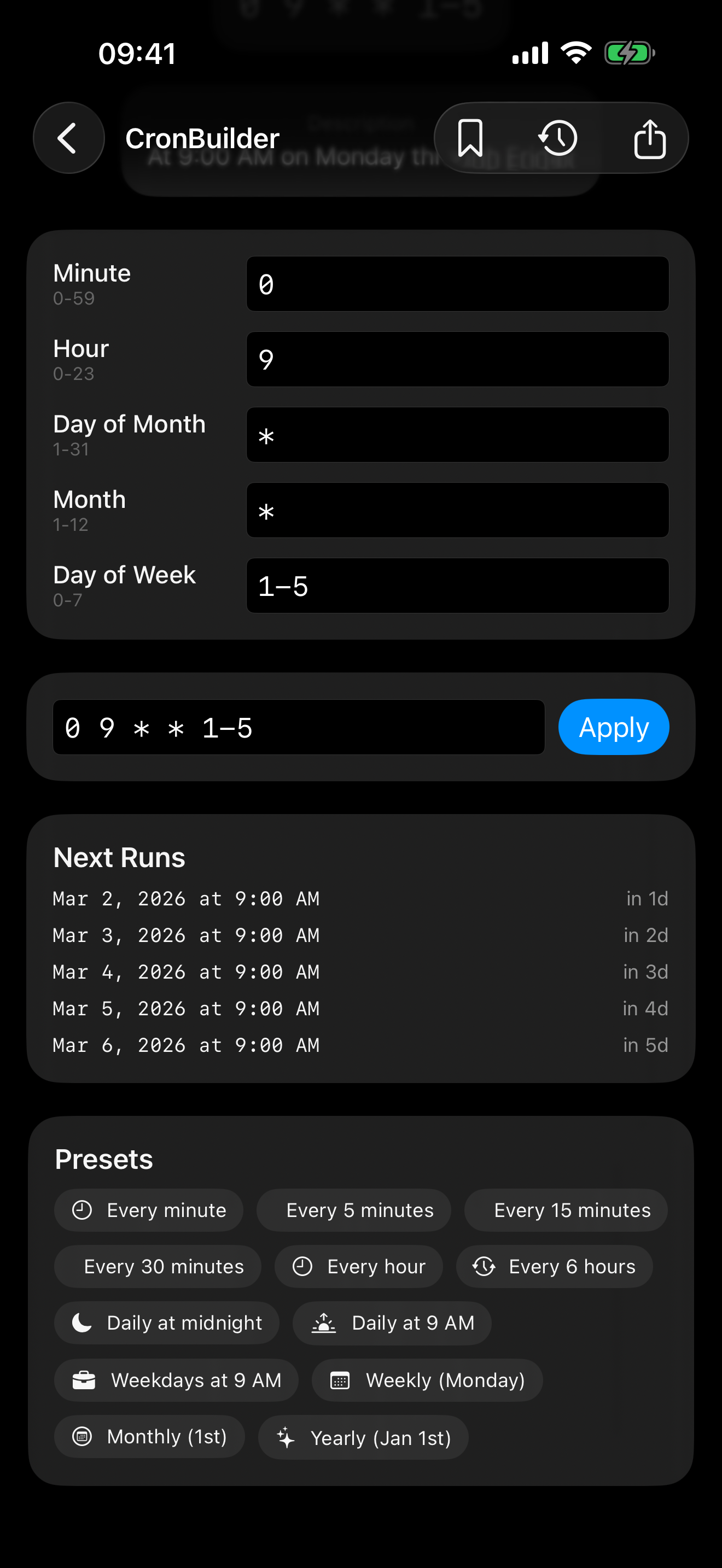 CronBuilder — Cron expression builder with next runs